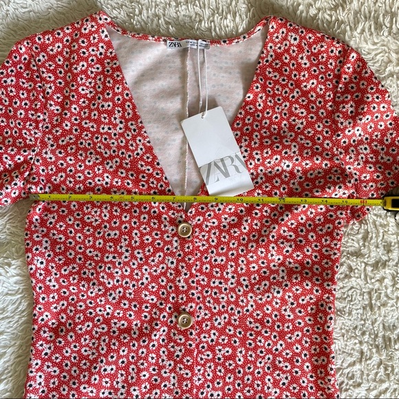Zara Red Floral Bodycon Midi dress - Picture 3 of 4